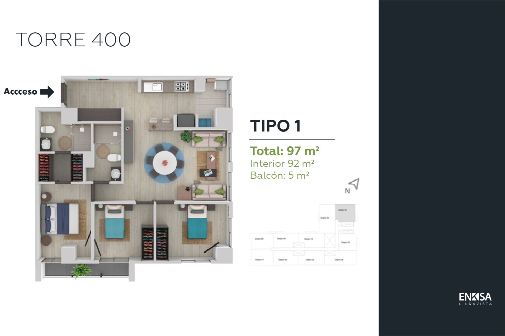 Tipos de apartamentos en la torre 400